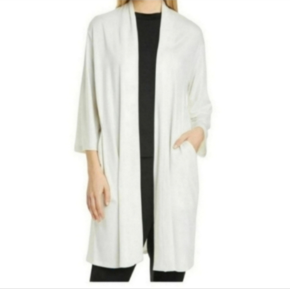 Eileen Fisher Cream Cardigan Tencil Open Drape Sweater Small - Picture 9 of 9
